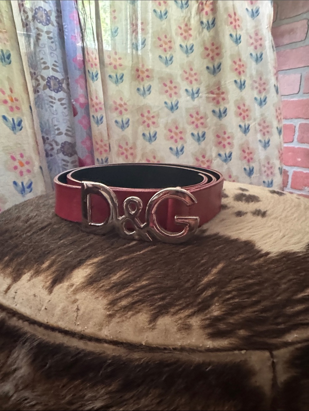 D&G Red Leather Women's Logo Buckle Belt